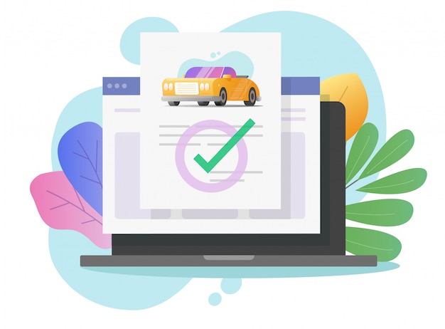 Car or vehicle insurance legal document online with check mark on laptop computer