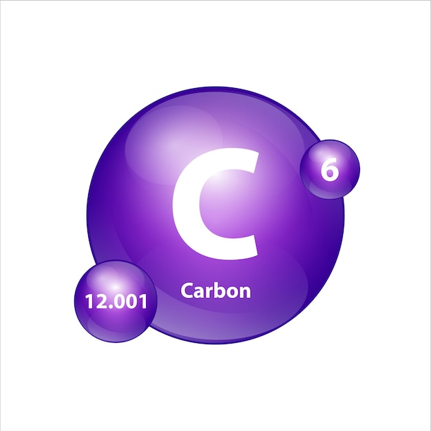 carbon c icon structure chemical element round shape circle purple with atomic number.