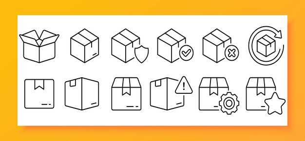 Cardboard boxes icon set Perfect for storage and shipping Logistics concept Vector line icon for Business and Advertising
