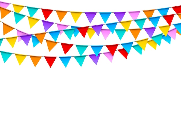 Carnival garlands with colorful flags festive template in realistic style on white
