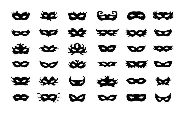 Vektori carnival masks silhouettes icon set simple black icons masquerade mask for party parad carnival halloween mask elements isolated sign symbol