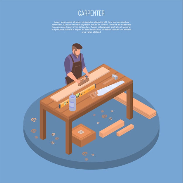 carpenter concept background. isometric illustration of carpenter vector concept background for web design