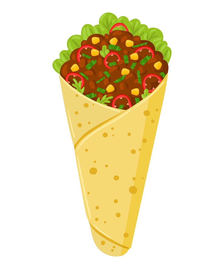 Vektori cartoon burrito with meat and vegetables mexican traditional food vector illustration isolated on