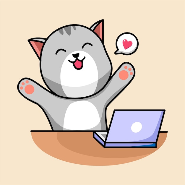 cartoon cat with laptop