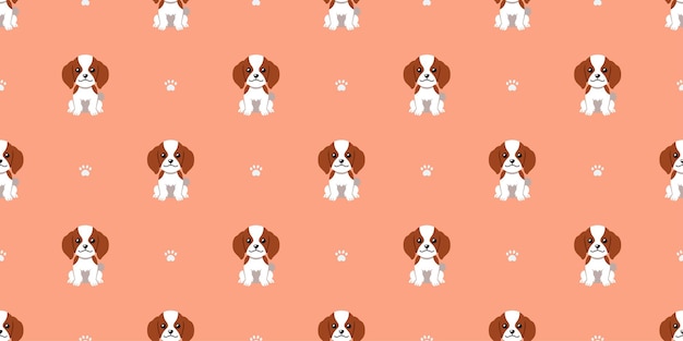 Cartoon character cute cavalier king charles spaniel dog seamless pattern background