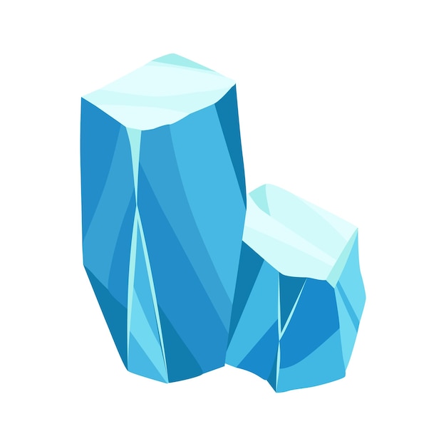 Cartoon ice crystals Cold frozen blocks or ice mountain winter decoration for game design Iceberg broken pieces of ice Snowy elements on white background