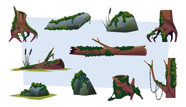 Cartoon moss Forest plants cartoon game assets exact vector pictures collection