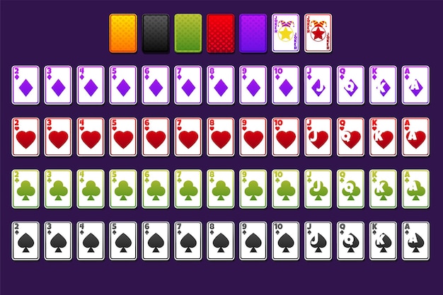 Cartoon Poker playing cards full deck for your games Playing cards for poker solitaire match3 or more board games