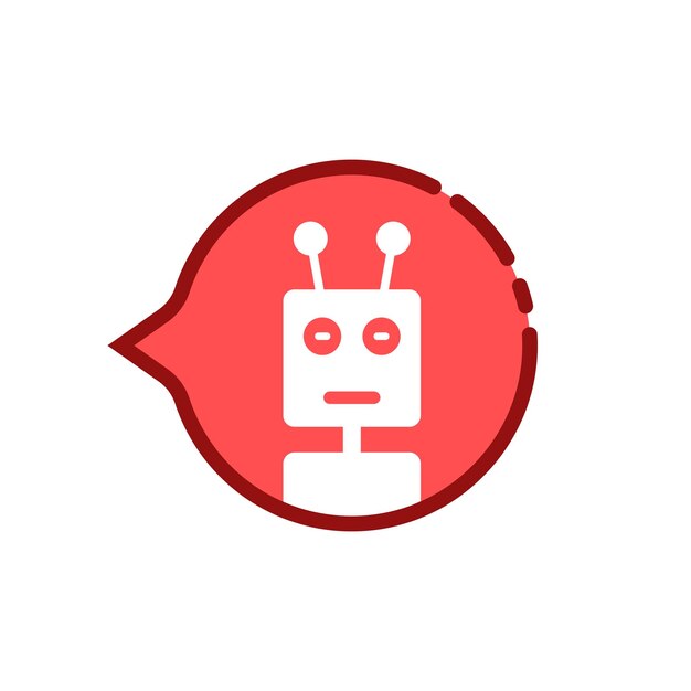 Cartoon red speech bubble with chat bot
