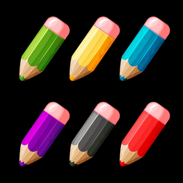 cartoon set of colored wood pencils