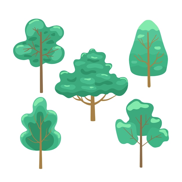 Cartoon simple flat trees set Bright vector illustration for design