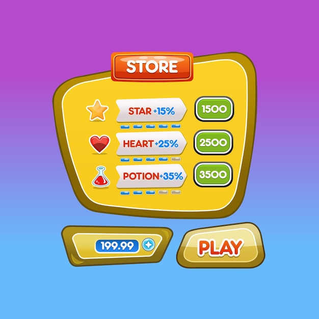 Casual game Store screen and play button