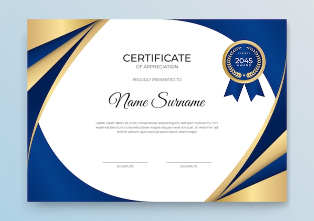 Certificate template banner with abstract geometric shape for print template with golden wave and white clean modern