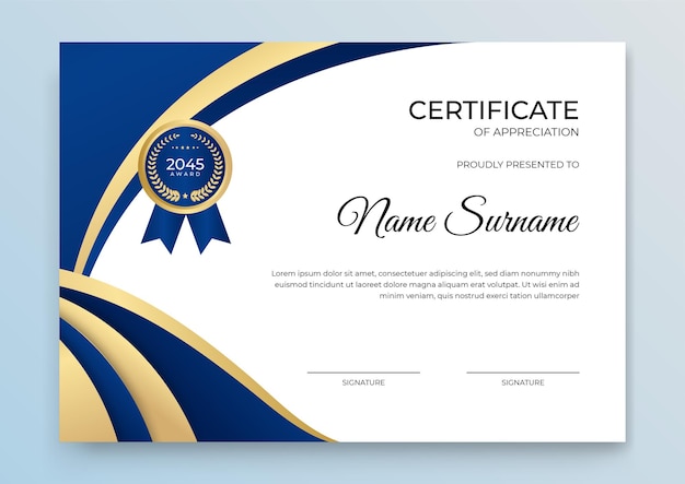 Certificate template banner with abstract geometric shape for print template with golden wave and white clean modern