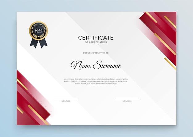 Certificate template banner with abstract geometric shape for print template with golden wave and white clean modern