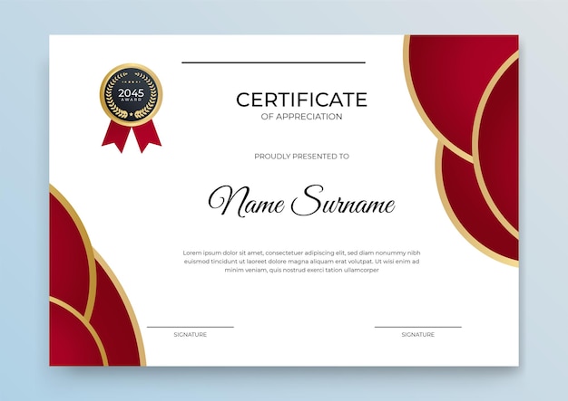 Certificate template banner with abstract geometric shape for print template with golden wave and white clean modern