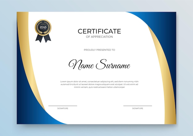 Certificate template banner with abstract geometric shape for print template with golden wave and white clean modern