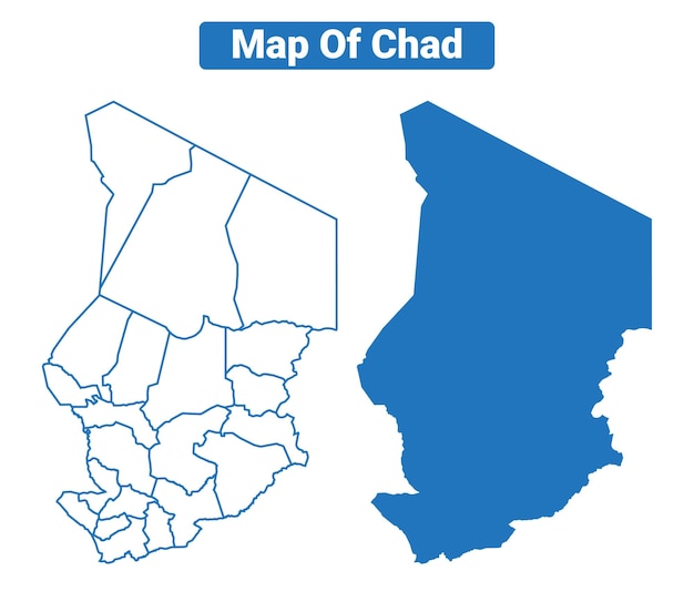 Chad simple Blue flat vector map outline style illustration set