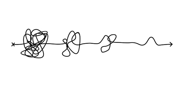 Chaos simplifying problem solving and business solution searching challenge concept set Complex and easy simple way from start to end Hand drawn doodle scribble chaos path line Vector Illustration