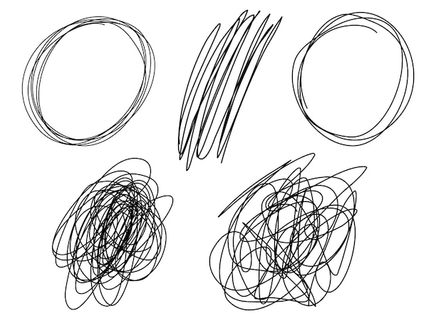 Chaotically tangled lines set Unravels chaos and mess difficult situation Psychotherapy concept of solving problems is easy One continuous line drawing Hand drawn vector illustrations isolated