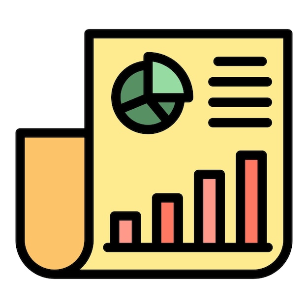 Charts in a document icon Outline charts in a document vector icon color flat isolated