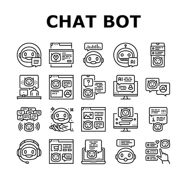 Chat bot robot service online icons set vector