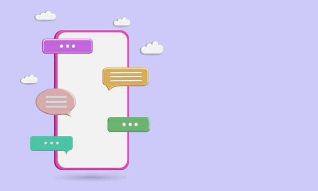 chat icon on smartphone with loud, call out speech bubble, text illustration