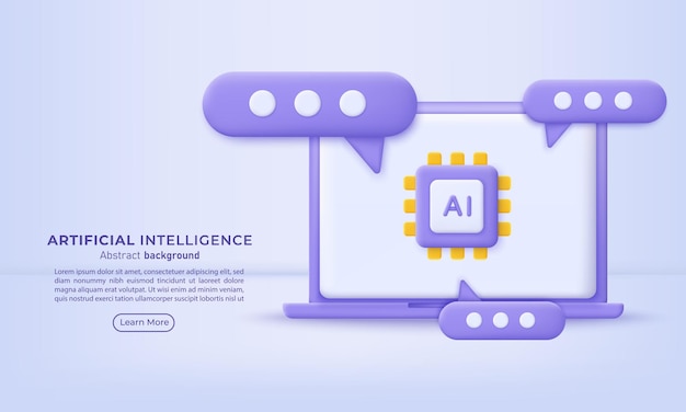 Chatbot assistant application 3D Artificial intelligence technology concept design Machine learning and generation by chip AI chatbot service Vector illustration for banner and web template