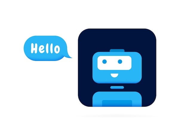 Chatbot character say HELLO Cute 3d Bot sign Chat bot logo design Bot for online consultation and support service Flat vector illustration