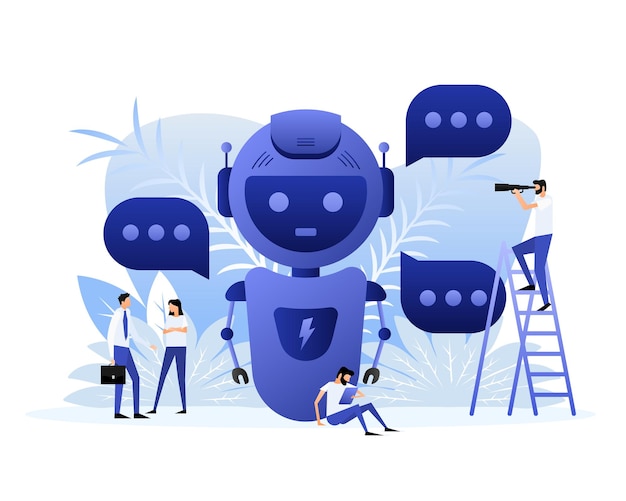 Chatbot icon concept chat bot or chatterbot Flat style characters Vector illustration