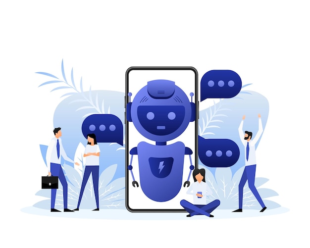 Chatbot icon concept chat bot or chatterbot Flat style characters Vector illustration