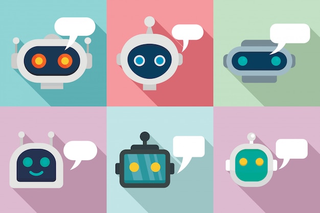 Chatbot icons set, flat style