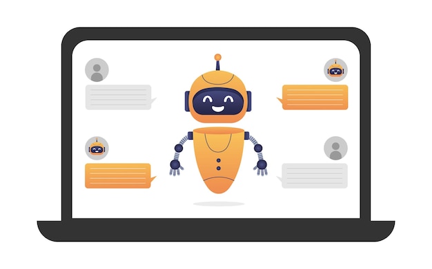 Chatbot neural network AI servers and robots technology Cute chatbot ai character