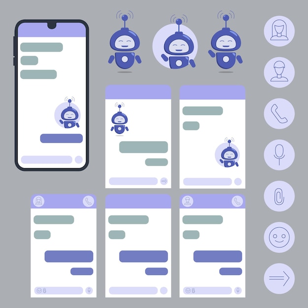 Chatbot or messenger dialog boxes with empty text fields Flat design for customer support