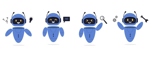 Chatbotin hermoverkon tekoälypalvelimet ja robottiteknologia. Söpö chatbotin tekoälyhahmo