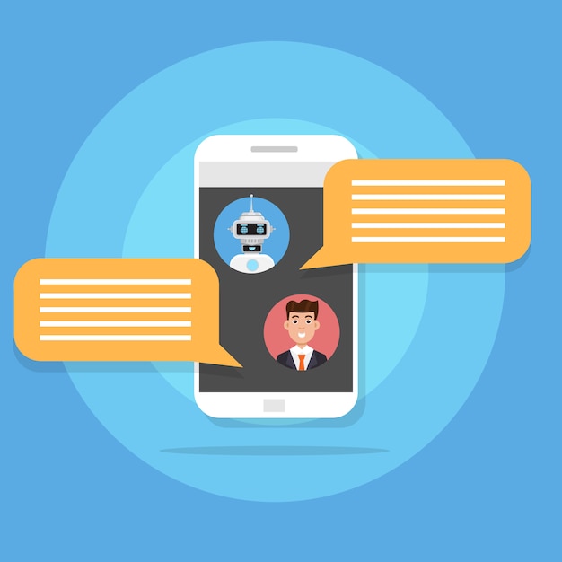 chatting with chat bot concept.  support service robot icon. vector illustration in flat style.
