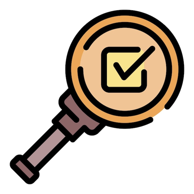 Check box and magnifier icon Outline check box and magnifier vector icon color flat isolated