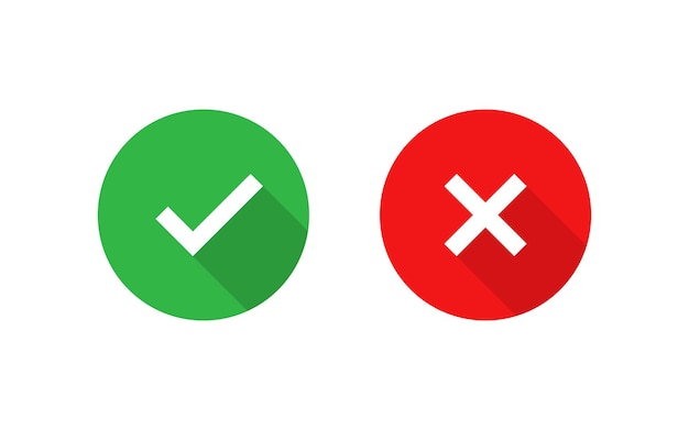 check mark and cross icon positive and negative choice illustration symbol app button vector flat