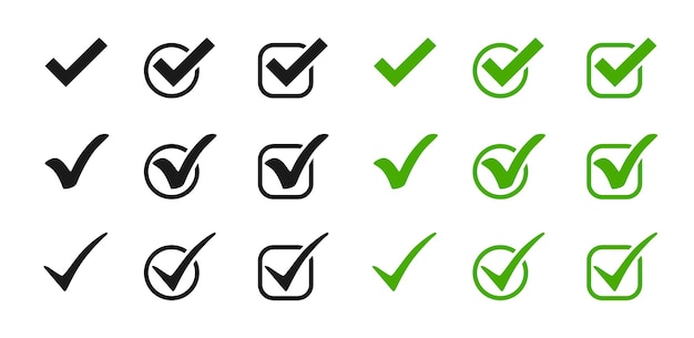 Check mark check marks black and green vector icon Tick symbol vector illustration