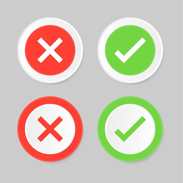 check mark icon checked box button in round circle frame green tick red cross sign yes or no icons
