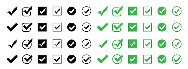 Check mark icons Black and green check mark vector icons Vector illustration Approved icon