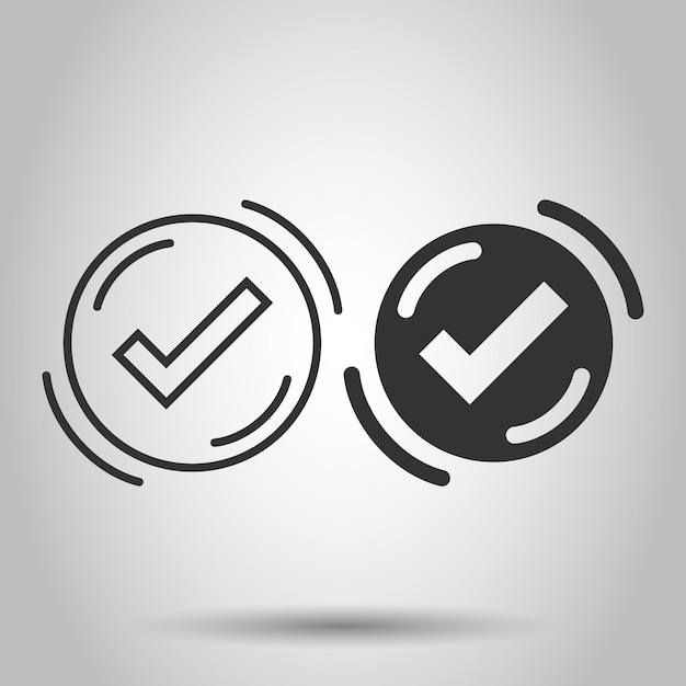 Check mark sign icon in flat style Confirm button vector illustration on white isolated background Accepted business concept
