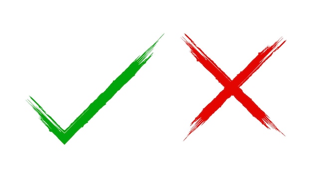 Check marks doodle set hand drawn chalk checklist green tick and red cross sign correct or incorrect