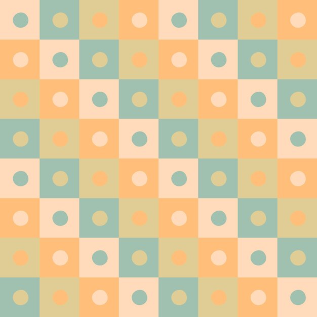 Checkered seamless pattern with round spots in 1970 style Checkerboard simple print for Tshirt fabric textile Doodle vector illustration for decor and design