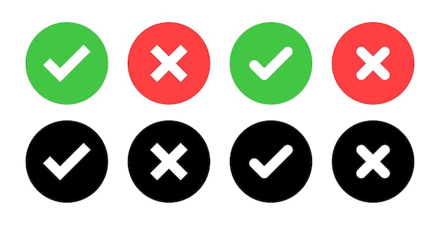 checkmark and cross icons different styles color tick and cross confirmation and refusal tick and cross vector icons