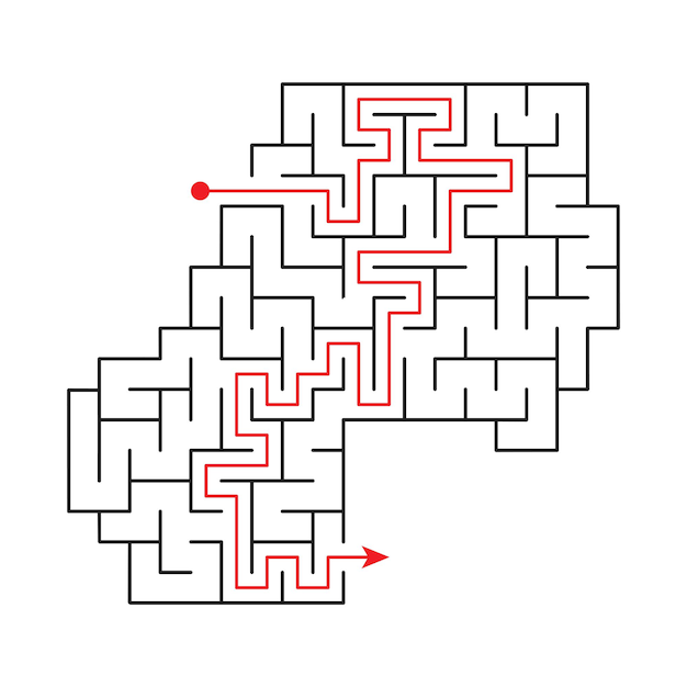 Childrens educational game finding the right way The maze is a puzzle Black and white illustration
