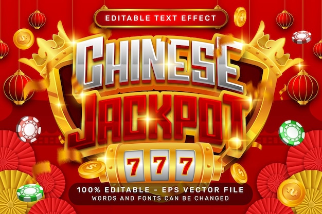 chinese jackpot 3d text effect and editable text effect with lanterns and Chinese ornaments