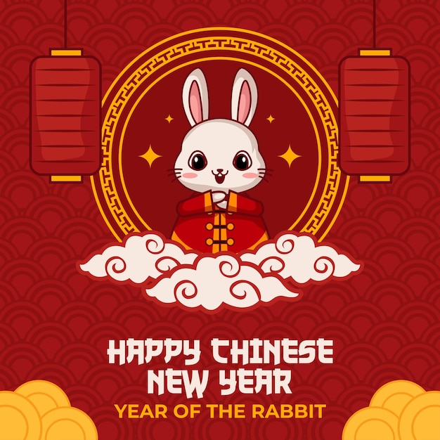 Chinese new year background year of the rabbit post template
