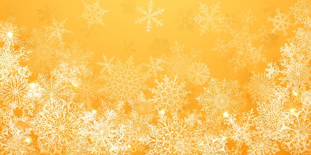 Christmas background of big complex snowflakes in yellow colors