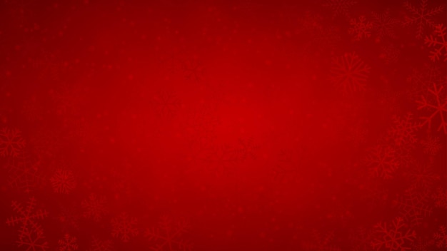 Christmas background of snowflakes of different shapes sizes and transparency in red colors